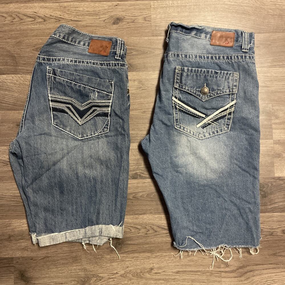 Lot of 2 Axe & Crown Men’s Denim Shorts Jorts Thick Stitch Y2K Baggy Distressed